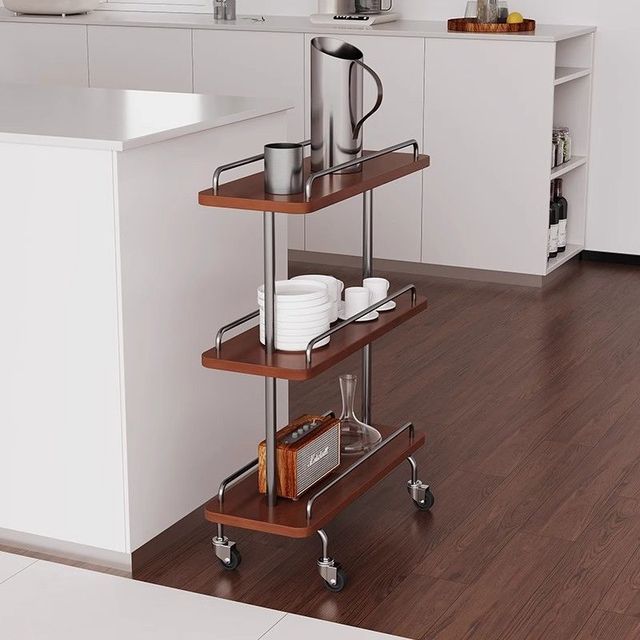 Vintage-style Stone Mobile Storage Cart Coffee Sida Table for Living Room Creative Minimalist Snack Rack by the Sofa