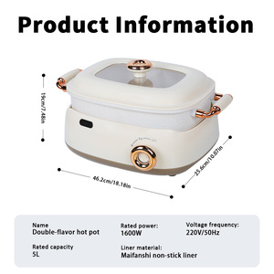 Marmite Électrique Multifonctionnelle Antiadhésive Tout-en-un avec Compartiments, Double Saveur, pour la Maison : Shabu, Friture, Cuisson - Product Image 6