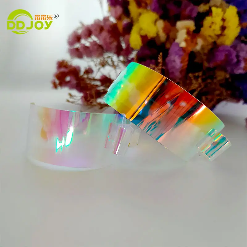 One time use Custom Waterproof Clear Color Bracelets Hologram Glitter TPU Clear fluorescent Wristband for Bar   Night Club
