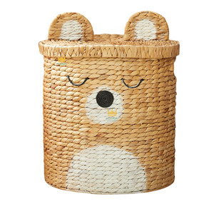 Cartoon Bear Water Hyacinth Storage Basket Toy Organizer Kids Bedroom Bathroom Plant Fiber Handwoven Modern Decorative <b>Bin</b> Cheap - Product Image 1