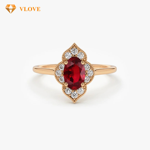 Cincin Pertunangan Buatan Laboratorium Batu Ruby Merah Alami Cincin Emas Berlian Bulat Emas Asli 18K Berlian Gaya Victoria - Product Image 4