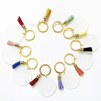 Großhandel runde Form transparente Acryl Schlüssel bund leer mit Quaste für DIY