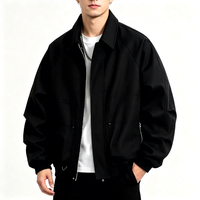 Blouson Bomber Noir Homme Mego Industry, Fermeture Éclair, Style Streetwear, Coupe-Vent en Polyester, Vêtement d'Automne, Coupe Classique, Motif Géométrique