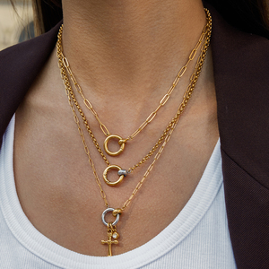 J & D 18K placa de oro <span class=keywords><strong>collar</strong></span> de acero inoxidable clásico dos tonos blanco circón DIY Cruz colgante <span class=keywords><strong>collar</strong></span> - Product Image 1