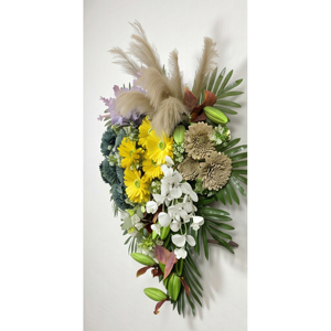 Artificial Mixed Flower Bouquet Decorative Floral Arrangement with Yellow Daisies White Orchids and Green <b>Wreaths</b> and Swags - Product Image 5