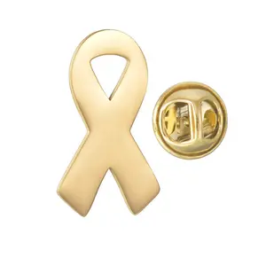 Yiwu Aceon Stainless Steel Blank Personalized DIY Engrave Custom Size Shinny Polished Breast Cancer Alarm Gold Ribbon Pin Brooch