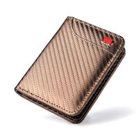 Dompet gaya bisnis pria minimalis, dompet desain serat karbon kulit PU ramping, tempat kartu dengan penutup klip untuk kartu kredit