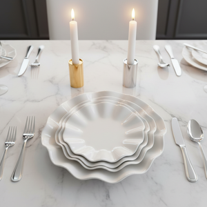 Assiette en céramique blanche en forme de coquille d'huître, écologique, de luxe, fabriquée à la main, pour les hôtels et les restaurants, vaisselle, fruits de mer, salade, sashimi - Product Image 2