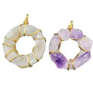 Círculo Donut cristales curativos colgante <span class=keywords><strong>collar</strong></span> 35mm Druzy amatista <span class=keywords><strong>cuarzo</strong></span> <span class=keywords><strong>rosa</strong></span> <span class=keywords><strong>amuleto</strong></span> suerte curación piedras preciosas hombres mujeres - Product Image 1