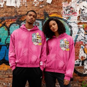 Hoodie unisexe zippé surdimensionné personnalisé avec strass, broderie 3D et impression couleur pulvérisée, coupe carrée courte, style streetwear, le plus vendu - Product Image 1