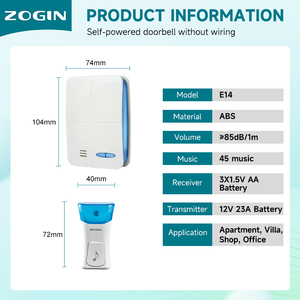 Timbre Inalámbrico Inteligente de Diseño Moderno, Timbre Inalámbrico a Batería <span class=keywords><strong>con</strong></span> Alcance de 200m, Botón de Presión <span class=keywords><strong>con</strong></span> Alimentación por Batería DC - Product Image 2