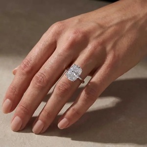 925 Moissanite 8.5Carat 10x14mm <b>Cushion</b> Cut Hidden Halo Engagement Travel <b>Ring</b> in Yellow & White Gold Plated for Women's - Product Image 2