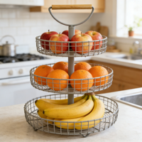 Corbeille à fruits moderne grande à 3 niveaux en métal écologique, multifonctionnelle, au design unique, en fer filé thermolaqué, pour rangement domestique et de table