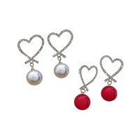 Boucles d'oreilles pendantes de luxe en forme de cœur avec strass et perles pour femmes - Bijoux tendance