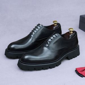 Men's Office Career Top-Grain Leather Business Dress Shoes Thick-Sole Elevator Genuine Leather <b>Small</b> Manufacturer Lace-Up - Product Image 2