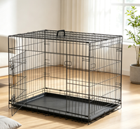 Cage pour chien en fil métallique finition noire, portes doubles latérales, poignée portable supérieure, système de verrouillage de sécurité, plateau à déchets amovible pour usage domestique des animaux de compagnie