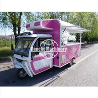 Nieuwe roestvrijstalen 3-wielige ijscowagen/hotdogkraam/snackwagen met ingebouwde stroomvoorziening, roestbestendig, te koop