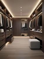 Système de dressing sur mesure en placage de bois noir mat de luxe italien avec éclairage LED linéaire intégré