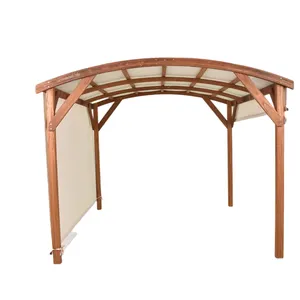 Gazebo de madera de pino para exteriores, gazebo chino con pantalla de viento