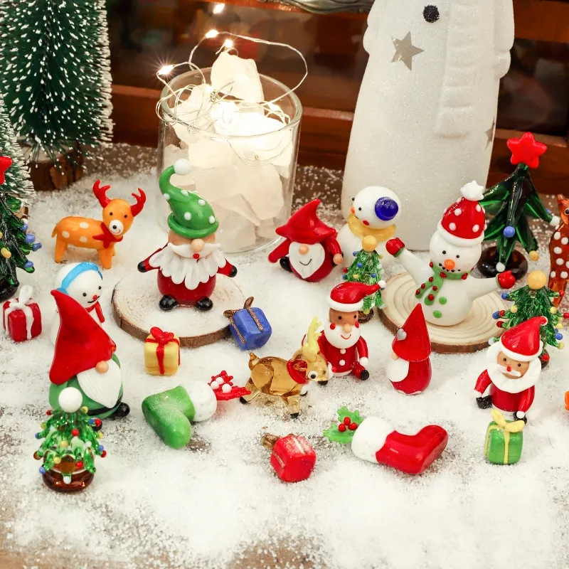 수제 크리스마스 유리 인형 미니 크리스마스 입상 탁상 가정 장식 선물 수집품 다채로운 예술 손으로 만든