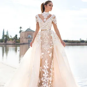 S3339F 2022 New Drop shipping High quality Customized Hot Sale Short Sleeve Detachable Fishtail Bridal Wedding Dress