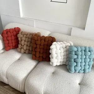 Sherpa-almohada de lana hecha a mano con nudo, Cojín cuadrado con nudo, decoración para el hogar, venta al por mayor