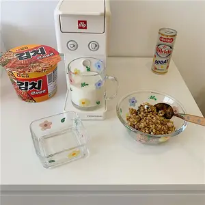 도매 Instagram 스타일 작은 꽃 유리 그릇 투명도 유리 물 컵 내열 투명 꽃 컵