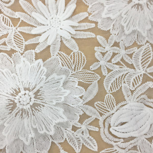 Tissu en organza brodé floral 3D stéréo, dentelle soluble dans l'eau, largeur 120 cm, tissu brodé pour robe de mariée - Product Image 4