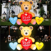 Ours gonflable pour la Saint-Valentin tenant un cœur en forme de cœur, coloré comme des bonbons, avec éclairage LED, jouet gonflable décoratif de dessin animé
