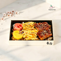 Boîtes d'emballage alimentaire carrées jetables en bois, imprimées UV, biodégradables, pour restaurants, sushis, desserts, déjeuners et bento (motif éléphant et oiseau)