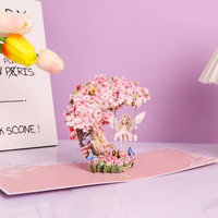 Aanpasbare 3D Fee Sakura Halve Maan Kaart voor Verjaardag Valentijnsdag Bruiloft Afstuderen Cadeau 3D Wenskaarten