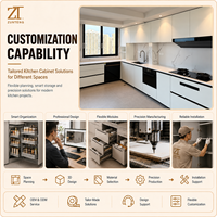 Système d'armoires de cuisine sur mesure, modernes, sans poignées, blanches, avec rangement mural complet pour projets intérieurs de villas et d'appartements