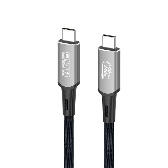 USB4 Thunderbolt 4 Cable PD 240W Fast Charging 8K/60Hz 40Gbps Type C Braided Mesh Male to Male for Monitor Microphone Laptop