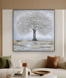 Arte Astratta Minimalista su Tela con <span class=keywords><strong>Albero</strong></span> Argentato, <span class=keywords><strong>Dipinti</strong></span> Acrilici Ecologici di Natura Morta, Decorazione Murale Fatta a Mano - Product Image 1