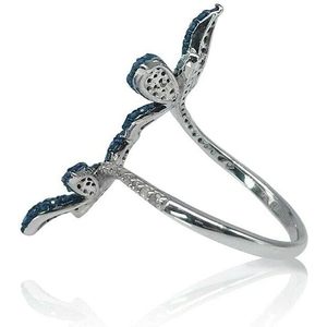 Butterfly Bypass <b>Ring</b> 1.18 Cttw Natural White Blue Diamond Round Cut 925 Sterling <b>Silver</b> Women's Fashion <b>Ring</b> Party Jewelry - Product Image 3