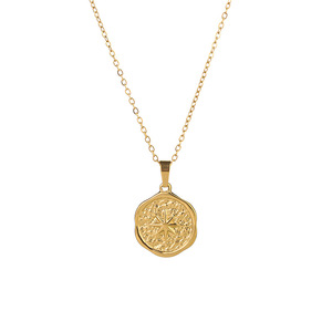 Classic Star <strong>Necklace</strong> for Women Irregular Shape with <strong>Coin</strong> Disc Compass Pendant Gold Plated Stainless Steel Textured <strong>Necklace</strong> - Product Image 5