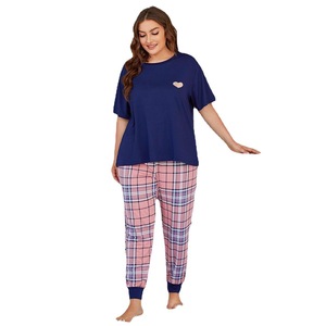 Plus Size Women's Pajama Set Black <b>Red</b> Plaid Long Pants Short Sleeve Milk <b>Silk</b> Loungewear for Home and Outdoor Use - Product Image 5
