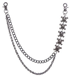 yueli Gothic <b>Skull</b> Pants Chain Gunmetal Double Chain Hip Hop Waist Chain Halloween Fashion Body Chain Zinc Alloy Skeleton Design - Product Image 5