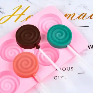 6 cavity spiral silicone hard candy molds round lollipop mold silicone