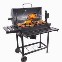 Baril à huile portable Barrelbackyard Charbon de bois, barbecues de barbecue équipés d'un support de grillage rotatif électrique
