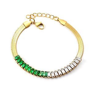 Luxury Adjustable Baguette Bracelet Colorful Shining 18k <b>Gold</b> <b>Plated</b> Zircon Bracelet Stainless Steel <b>Bangle</b> for Women - Product Image 1