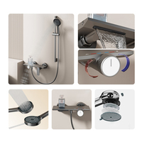 Système de douche mural en laiton massif gris anthracite à jet de pluie, mitigeur chaud/froid, directement du fabricant, pour projets hôteliers