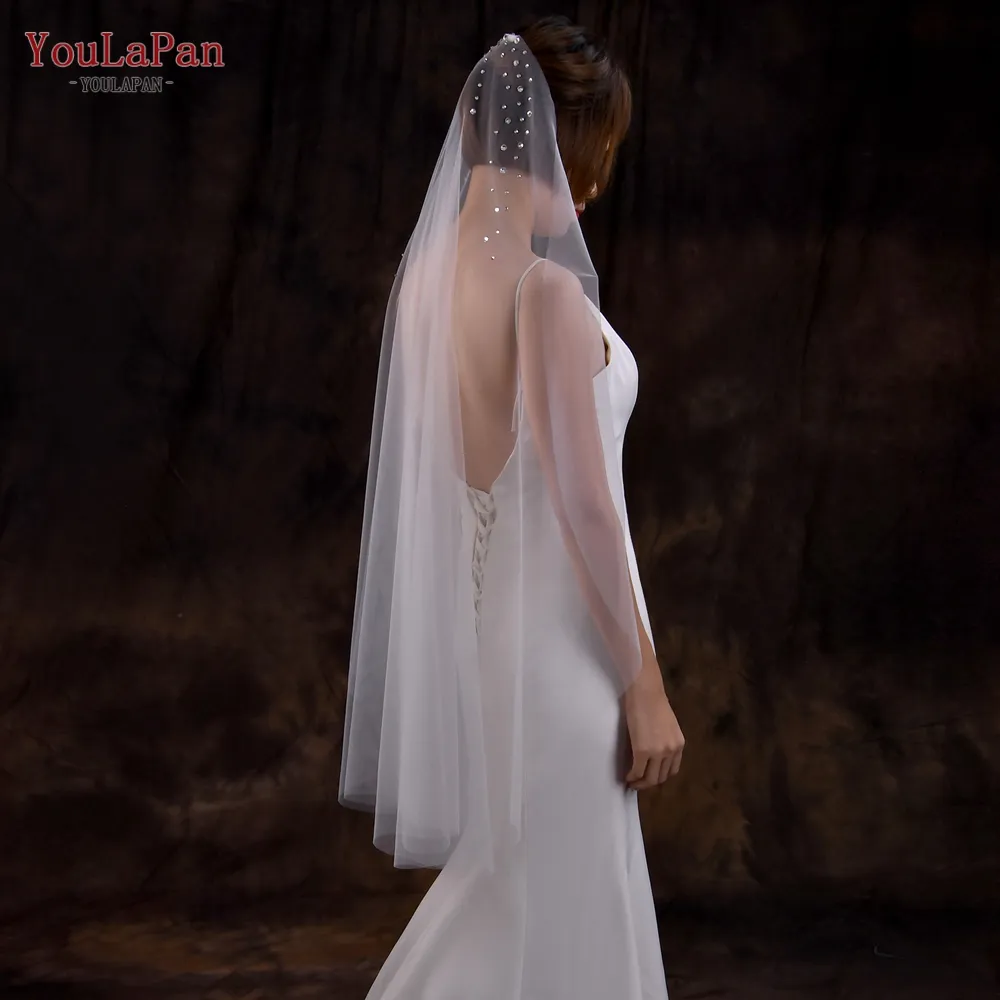 YouLaPan V169 Elegant Short Woman Veil Cut Edge Tulle Wedding Veil White Ivory Elegant Single Layer Lace Bridal Veil With Comb