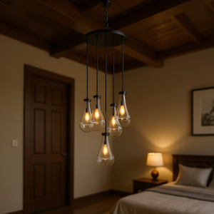 Lámpara de techo colgante de hierro negro con forma de lágrima, 5 luces, ajustable, para sala de estar, vestíbulo, dormitorio, E12 no incluido - Product Image 2