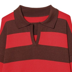 Polo de tennis, de golf et de <span class=keywords><strong>rugby</strong></span> de haute qualité à col en V avec logo personnalisé, manches longues, <span class=keywords><strong>t</strong></span>-<span class=keywords><strong>shirt</strong></span> rayé en tricot pour femmes, streetwear - Product Image 2