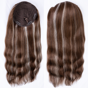 # Topper de <span class=keywords><strong>cheveux</strong></span> brun clair avec queue de cheval argentée, entièrement fabriqué à la machine, 7 clips, topper de <span class=keywords><strong>cheveux</strong></span> de poney respirant, trame naturelle, brillance naturelle, 100% <span class=keywords><strong>cheveux</strong></span> humains - Product Image 2