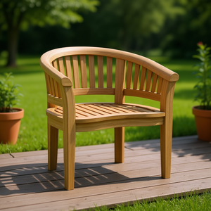 Sillón de Jardín Curvo de Teca, Madera Extra Gruesa, Muebles de Exterior de Diseño Tradicional, Patas Cónicas - Product Image 2