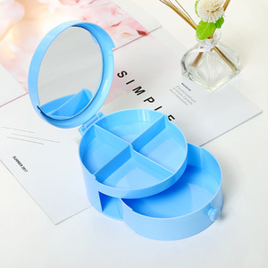 Circular Double Layer Storage <b>Box</b> With Mirror Compartment Jewelry Organizer Pink Blue <b>Red</b> 1L Cosmetic Case - Product Image 3
