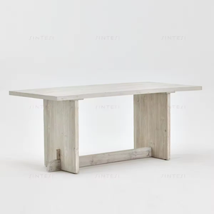 Ensemble de table à manger 6 places de Style japonais classique pin recyclé en bois massif clair avec de l'acier pour la maison Villa et l'hôtel - Product Image 1