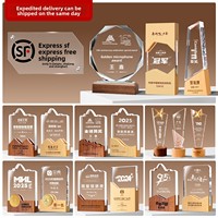 Trophée en bois massif et cristal, sur mesure, haut de gamme, élégant, pour récompenses de réunion annuelle, à des fins commémoratives, nouveau, lumineux, UV